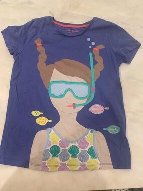 Mini Boden Navy Girls' Snorkel Graphic Tee with Teal Accents